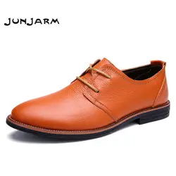 JUNJARM/2019 Новое поступление, Мужская официальная обувь, 100% натуральная кожа, Мужские модельные туфли, Брендовые мужские оксфорды, мягкая