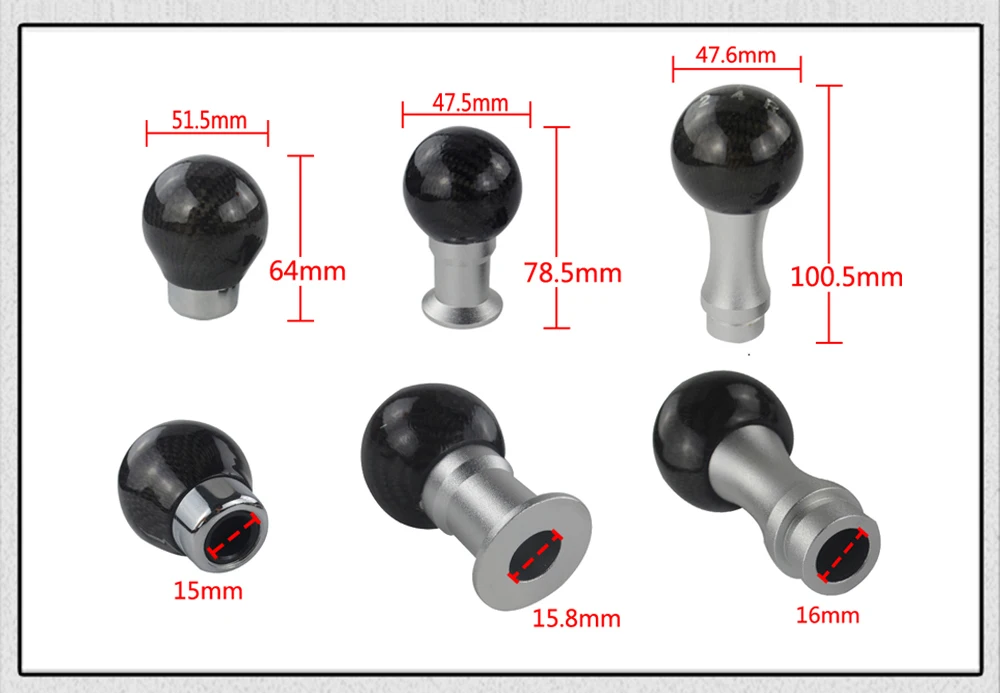 Универсальный шариковый рычаг переключения передач из настоящего углеродного волокна, алюминиевая ручка переключения передач, алюминиевая ручка переключения передач, PQY-GSK07