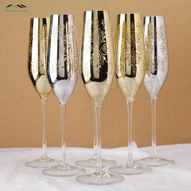 Gloss Metal Champagne Flutes 22k Gold Finish Crystal For Wedding Gloss Metal Champagne Flutes 22k Gold Finish Crystal For Wedding Party Red Wine Gl Of