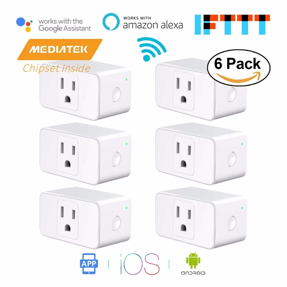

Smart WiFi Plug Mini, Amazon Alexa & Google Assistant & IFTTT Supported, App Remote Control, Mini Size-6 Pack Meross MSS110