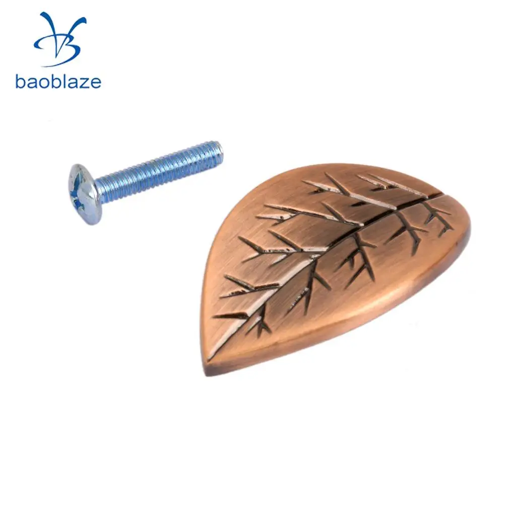 4x Zinc Alloy Leaf Design Furniture Pull Handle Knob for Door Drawer Wardrobe Cabinet 4.6x3cm