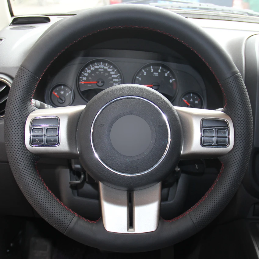 Black Leather Hand stitched Car Steering Wheel Cover for Jeep Compass