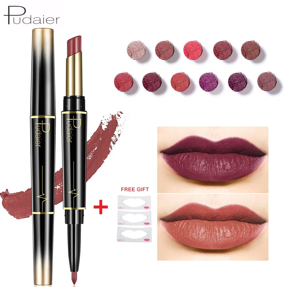 Pudaier 16 Color Double Ended Sexy Matte Lipstick Lip Liner Waterproof ...