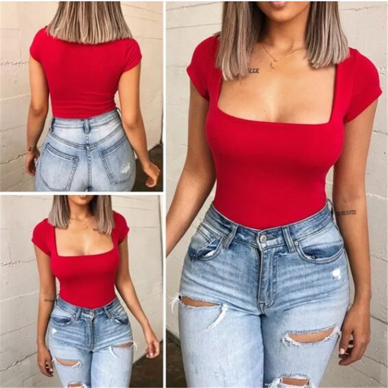 Women Bodysuit Skinny Summer Body Suit One Piece Ladies Black Red White