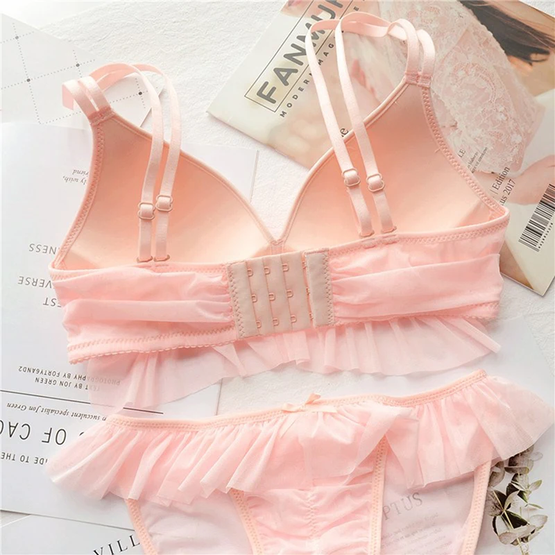 Розовый Bralette трусики нижнее белье удобный пуш ап незаметный бюстгальтер