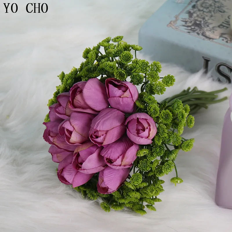Горячая Распродажа мини-Тюльпан цветочный букет зеленые пластиковые растения свадебный цветок букет искусственного шелка Цветы для дома вечерние украшения