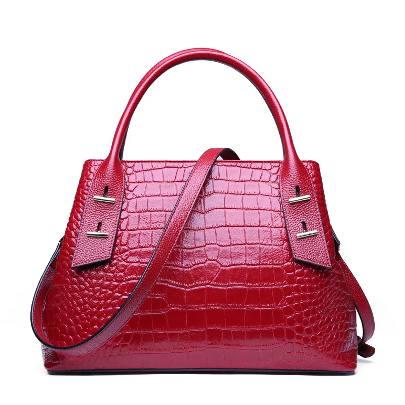 

Women's Europe and the United States new crocodile leather handbags cowhide large capacity cross section shoulder Messenger bag