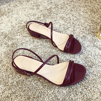 

Low Heel Sandals Women Ankle Strap Red Sandals Women Summer Women Shoes 2019 Elegant Party Sexy Sandals Ladies Soft Bling Sandal