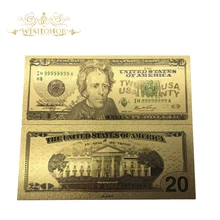 10 шт./лот сувенир Цвет доллар золото банкноты Америка 20 доллар банкнот в 24 К золото Фольга поддельные деньги для коллекции