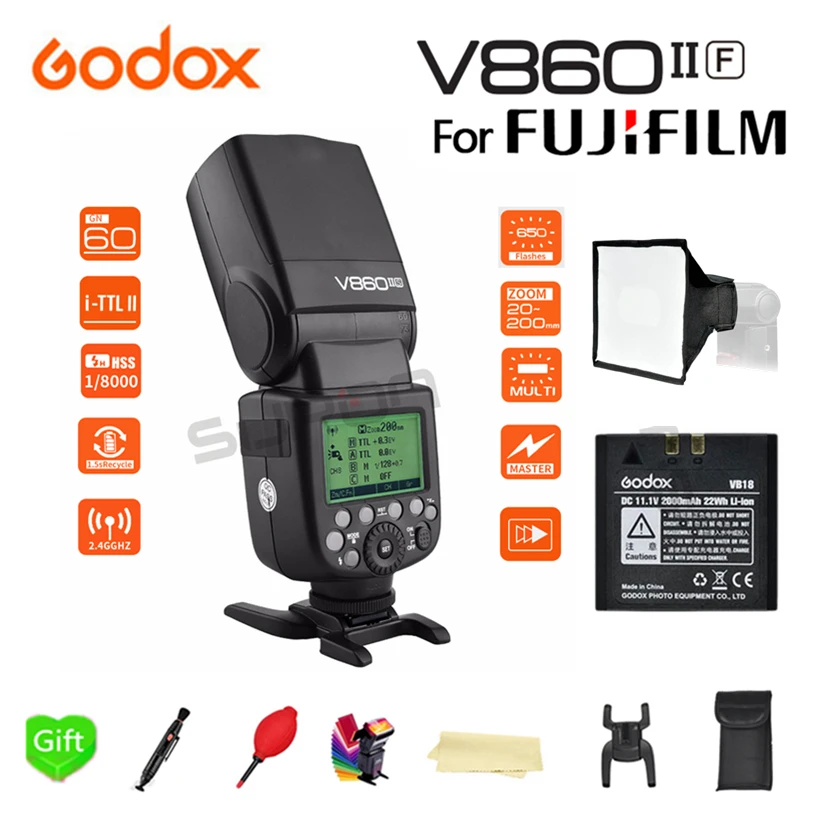

Godox Ving V860II V860II-F 2.4G Wireless X-System E-TTL HSS 1/8000s Li-ion Battery Camera Speedlite Flash for Fujifilm FUJI DSLR