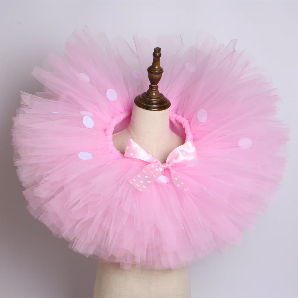 Розовая юбка-пачка в горошек милый пушистый костюм Минни юбка-пачка для девочек Детская фатиновая юбка-пачка для дня рождения От 1 до 14 лет