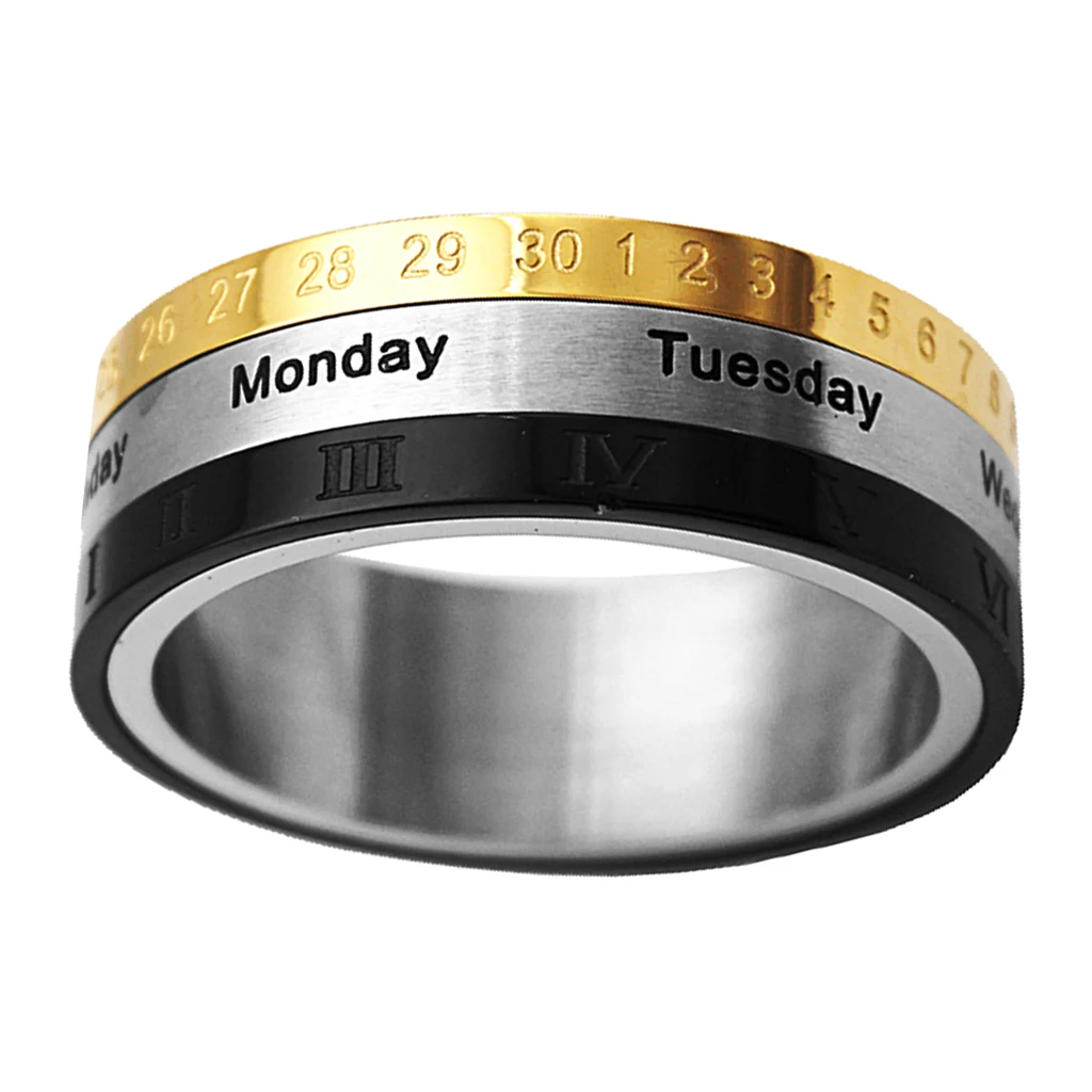 Novelty Calendar Charm Classic Turnable Roman Arabic Number Date Ring  US13