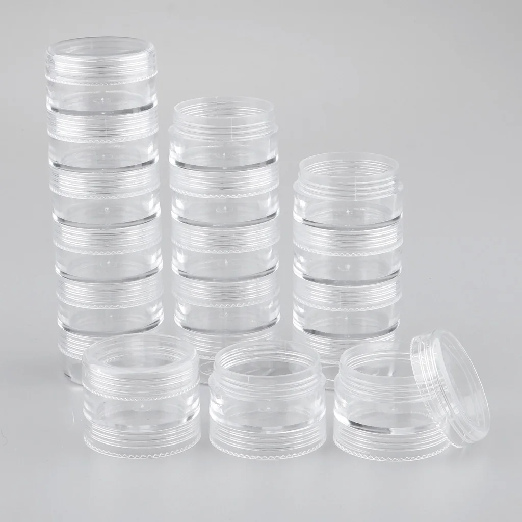MagiDeal 6 Tiers Empty Stackable Jar 18 Clear Round Containers w/ Screw Lids Food-Grade PS Plastic