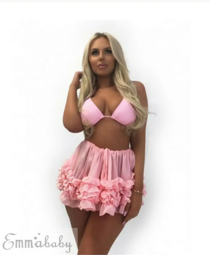 Sexy Women Summer High Waist Bikini Cover Up Skirts Ladies Solid Sheer Beach Wrap Mini Skirt - Color: Pink