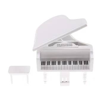 

1:12 Wooden Grand Piano With Stool Model Play Toys Accessories Dollhouse Miniature White Exquisite