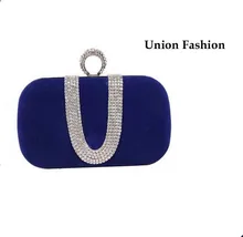 Neue 2014 Mode Weibliche Diamant U Form Diamant Ring Samt Abendtasche Luxus Finger Kupplungs-geldbeutel Hochzeit Tasche Mit Kette