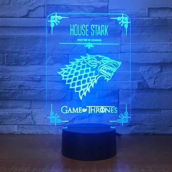 

House Stark Game Of Thrones Wolf Acrylic 3D LED Lamp 7 Color Changing Acrylic 3d Night Light Home Decor For Children Xmas Gift