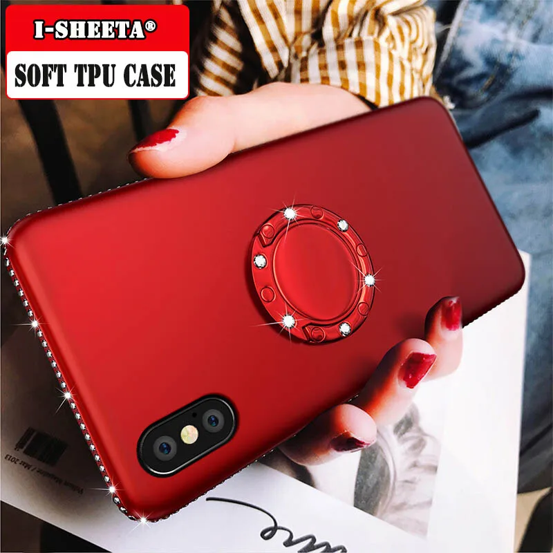 

Luxury 3D Bling Diamond Case For iphone XS Max XR X Ultra Thin Soft Silicon TPU Phone Cases 360 Degree Holder Ring Stand Cover