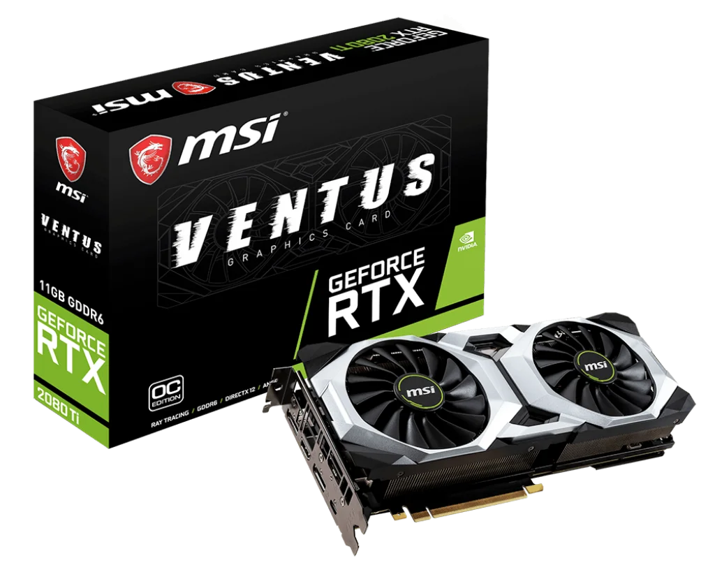 MSI graphics card GeForce RTX 2080Ti VENTUS 11G OC 11GB GDDR6 1635 MHz 4352 Units 352-bit 14 Gbps PCI Express x16 3.0 видеокарта