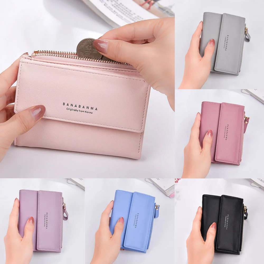 

New Women Leather Pattern Coin Purse Passcard Short Wallet Pockets Note Compartment Passcard Card Holder Wallet Bag