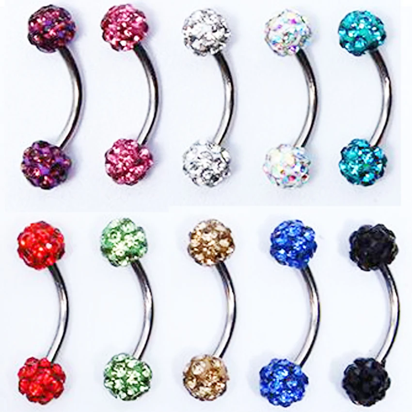 1Piece 1.2x8x3mm Stainless Steel Eyebrow Ring White Full Crystal Gem