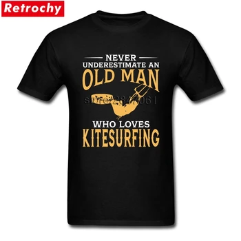 

Cheap Price T-shirt for Mens Never Underestimate An Old Man Who Loves Kitesurfing Popular T Shirts Short Sleeved Quality Print
