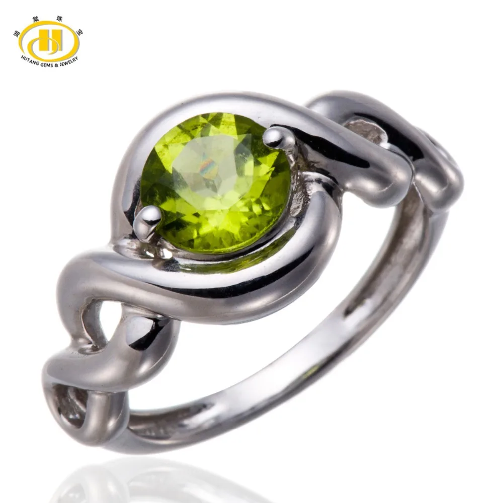 

Hutang Brand Natural Green Peridot Gemstone Jewelry Fine Engangement Finger Rings for Women 925 Sterling Silver Ring Koyle Gift