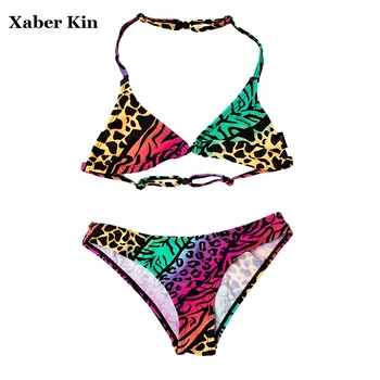 

8-16T Girls Leopard Swimsuit Two-Pieces Children Biquini Suits Large Girls Beach Wear Swimsuit Girls Lovely Swimwear G1-SW622