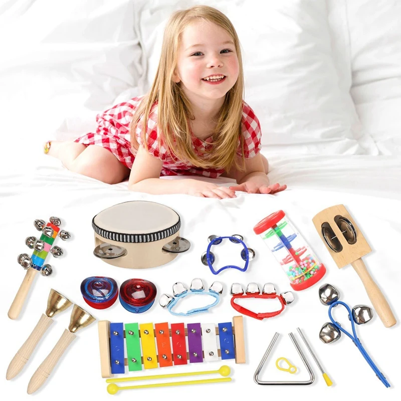 Музыкальные инструменты для детей ясельного возраста-11 типов 14 шт деревянный ксилофон Набор для детские дошкольные развивающие, ранние Learni