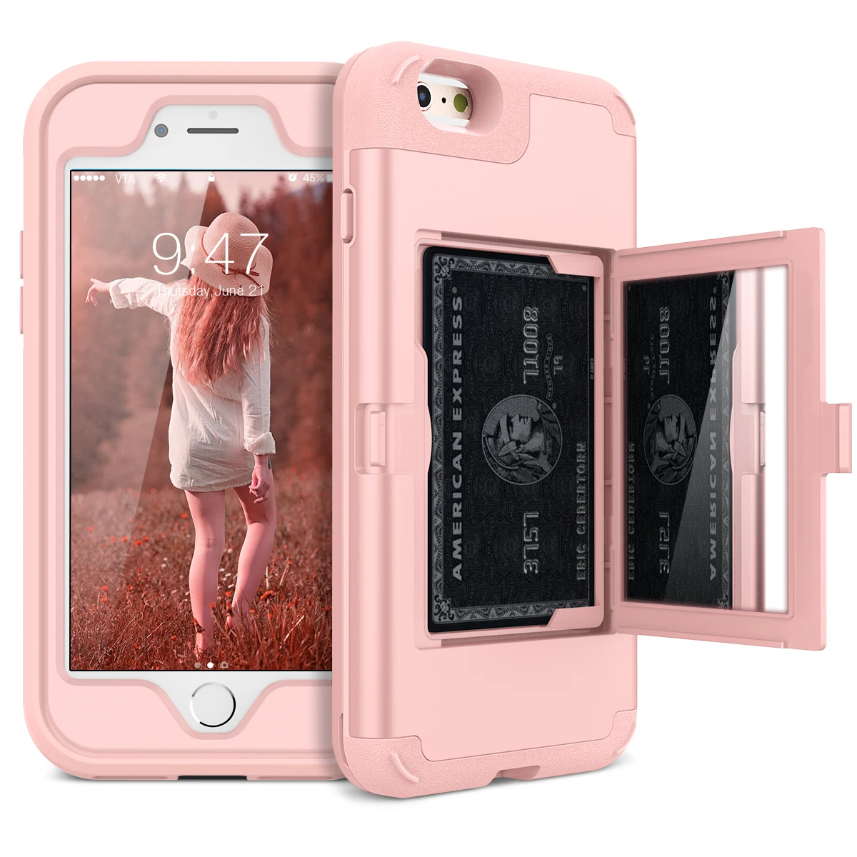 

Yokata 3 Layers KickStand Card Slot Phone Case For iPhone 6 6s Plus Case PC&Silicone Funda For iPhone 6 6s Plus Back cover