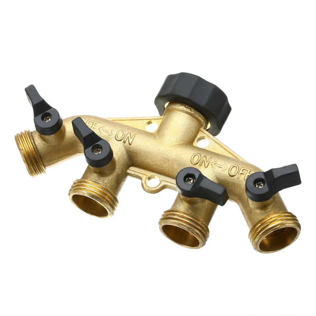 Mayitr Brass Tap Connector Garden 4 Way Tap Connector Splitter 3/4'' Hose Pipe Switcher Nozzle For Garden Irrigation Supplies