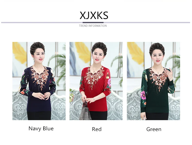 XJXKS, реалистичный свитер с цветочной аппликацией, женские пуловеры, Свитера размера плюс, украшение из бисера, повседневный мягкий свитер размера d