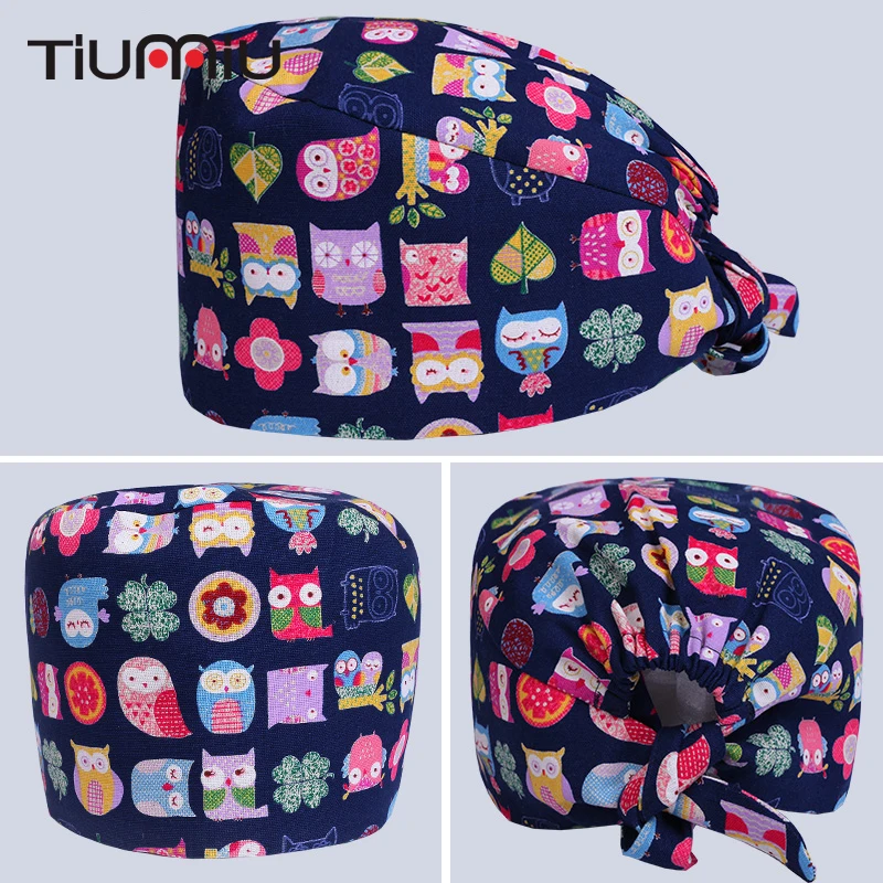 

Cute Owl Print Medical Caps Surgical Scrub Cap Hospital Doctor Dentist Laboratory Pharmacy Beauty Salon Men Women Work Wear Caps