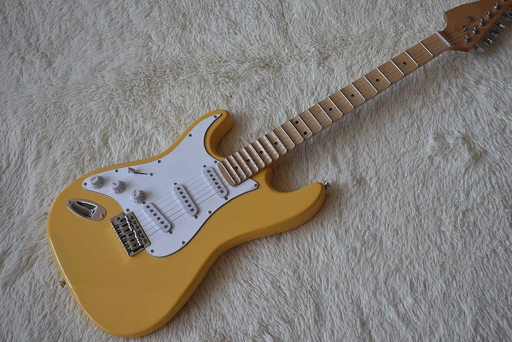 

Factory In Stock Now Special Price Left handed Cream Electric Guitar with Scalloped Maple Fretboard,White Pickguard,High Quality