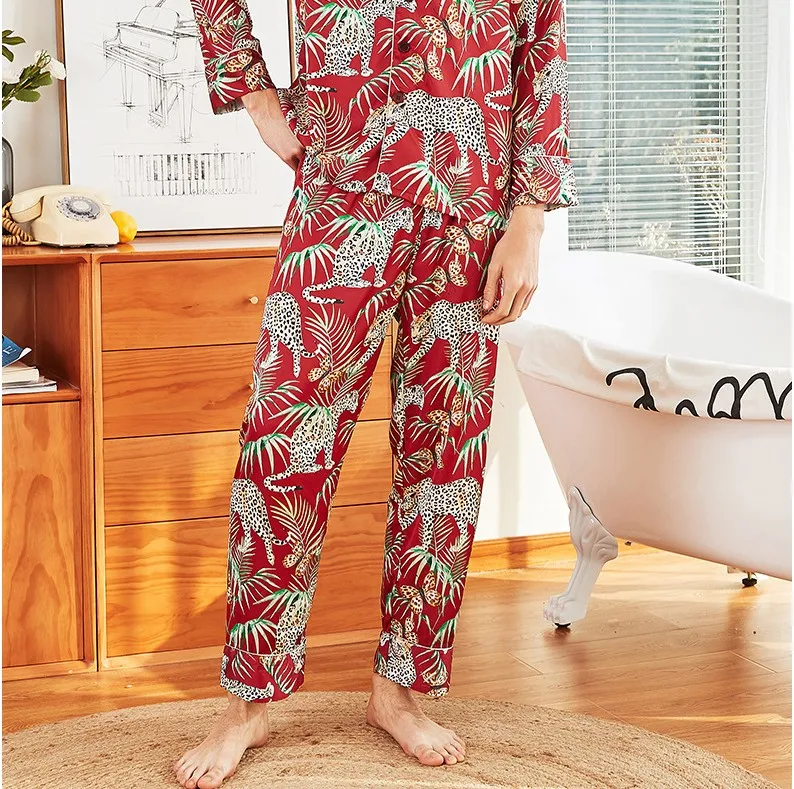 Пижамы для мужчин, шелковые, атласные, с принтом, для сна, летние, модные, простые, свободные, повседневные, пижама, Hombre, брюки, MA50163