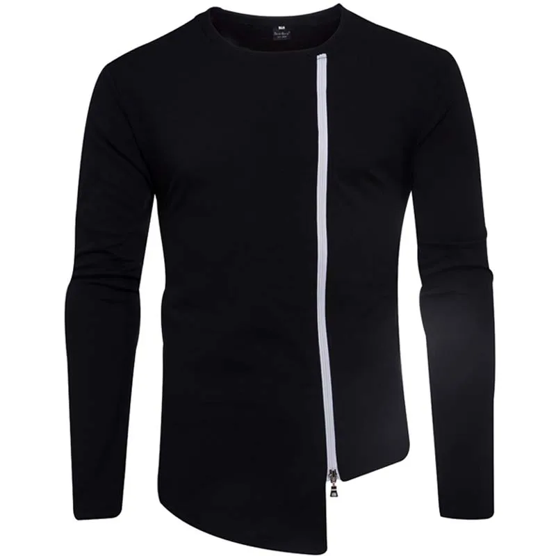

NEW 2019 Fashion autumn winter irregular hem Side zipper Casual Casual long sleeve O-neck tees top camisetas hombre