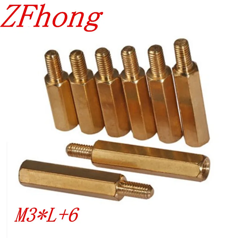 100pcs/lot M3*L+6 3mm Brass Standoff Spacer Female Female M3 Brass