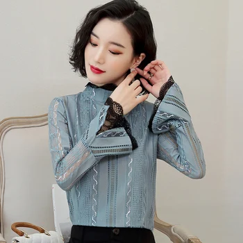 

2019 Spring New Lace Women's Shirt Top Female Fashion Blusas Feminina Haut Femme Stylish Tunique Femme Clothes For Women