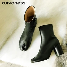 Curvaness/Новинка года; женские пикантные ботильоны на высоком толстом каблуке с конским носком; женские модельные туфли из натуральной кожи на молнии сбоку; обувь для вечеринок