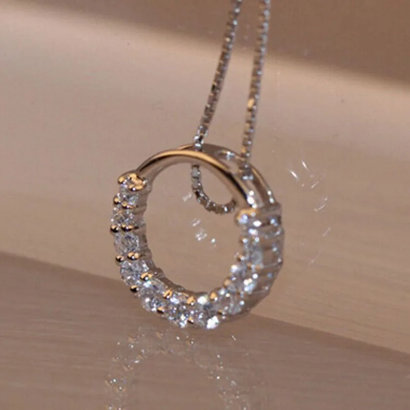 

Real sterling silver 925 round shape circle necklace in jewelry pendant necklace chain fashion silver jewelry for women gift