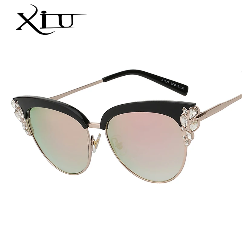 

2017 NEW Exaggeration Fashion Cateye Sunglasses Women Brand Designer Half Frame Diamante Sun Glasses Summer Style Oculos De Sol