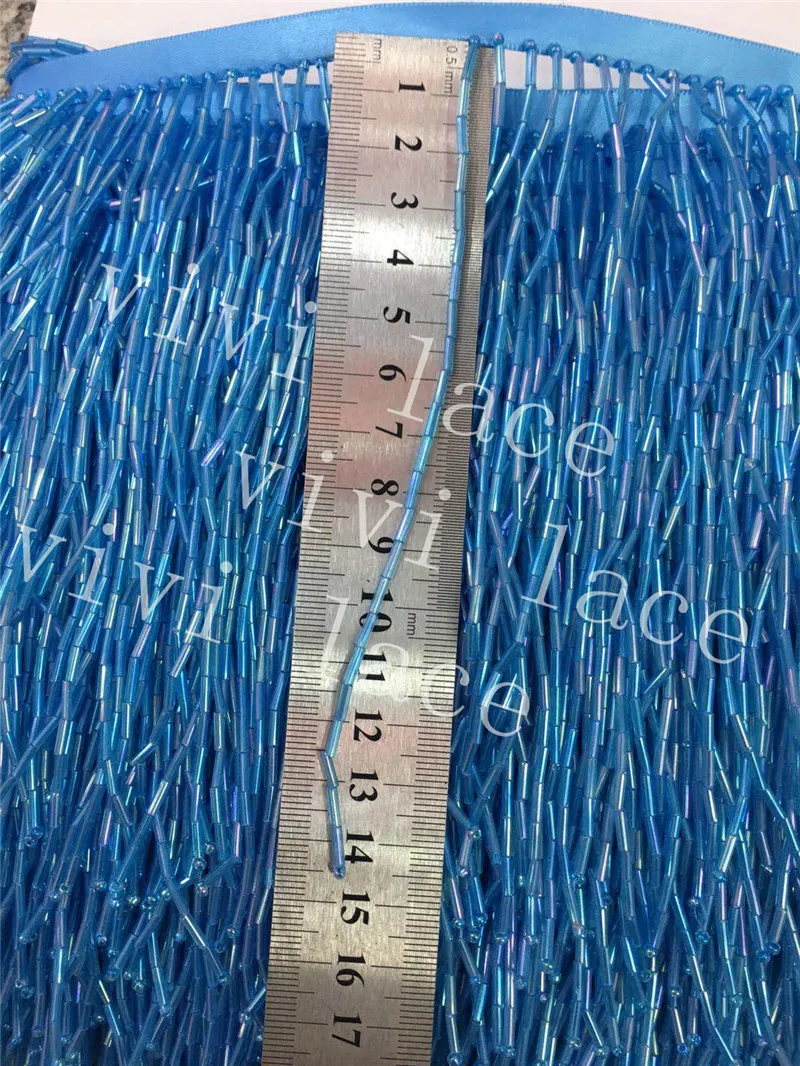 cheap 5 yards bag f038# light blue colorful round beads tassel fringe 14 15 cm width for decoration dress fashion designer,