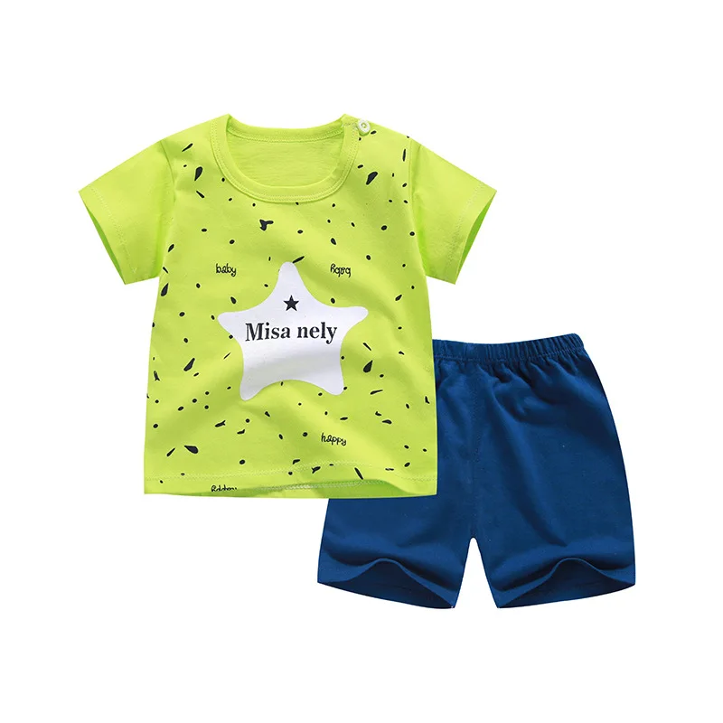 Комплект одежды для новорожденных мальчиков и девочек, футболка с короткими рукавами и рисунком+ штаны, повседневный комплект для малышей, летняя одежда