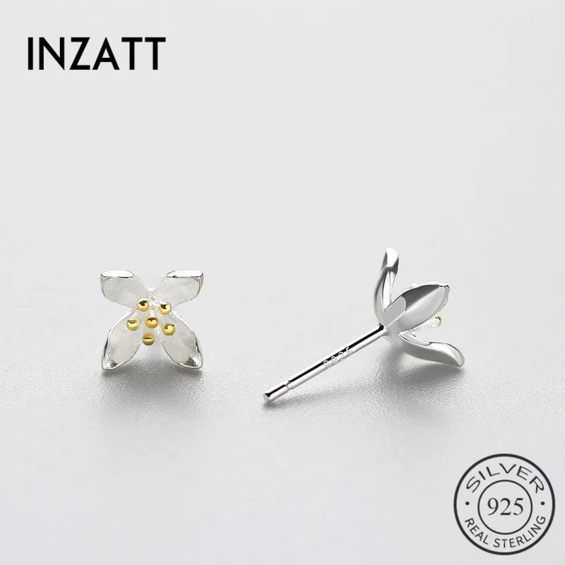 INZATT Романтический Настоящее серебро 925 проба цветок клевера серьги гвоздики модные украшения для женщин вечерние свадебные аксессуары подарок