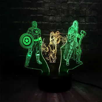 

Mixed 7 Color USB Remote Charge 3D Cartoon Marvel Captain America Thor LED Home Decor Boy Sleep Mood Lava Holiday Boyfriend lamp
