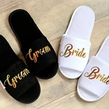 Индивидуальные блестящие золотистые свадебные тапочки; тапочки для невесты; тапочки для жениха; обувь с принтом на заказ; черные Тапочки