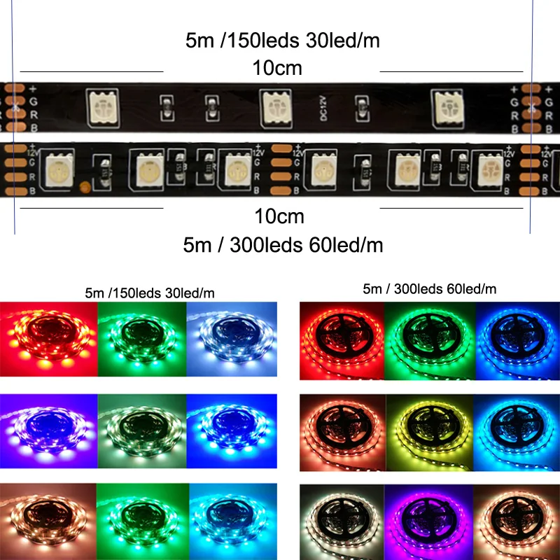 Черная печатная плата SMD 5050 Лента светодиодная лента RGB не водонепроницаемая светодиодная лента tira светильник Диодная лента DC 12 В неоновый светильник s