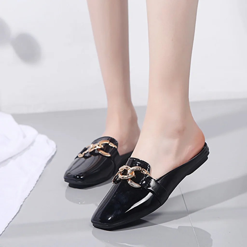 

Woman's Fashion Casual Slip On Leather Shoes Flat With Shoes Outdoor Slippers summer slippers women 2019 flip flops women