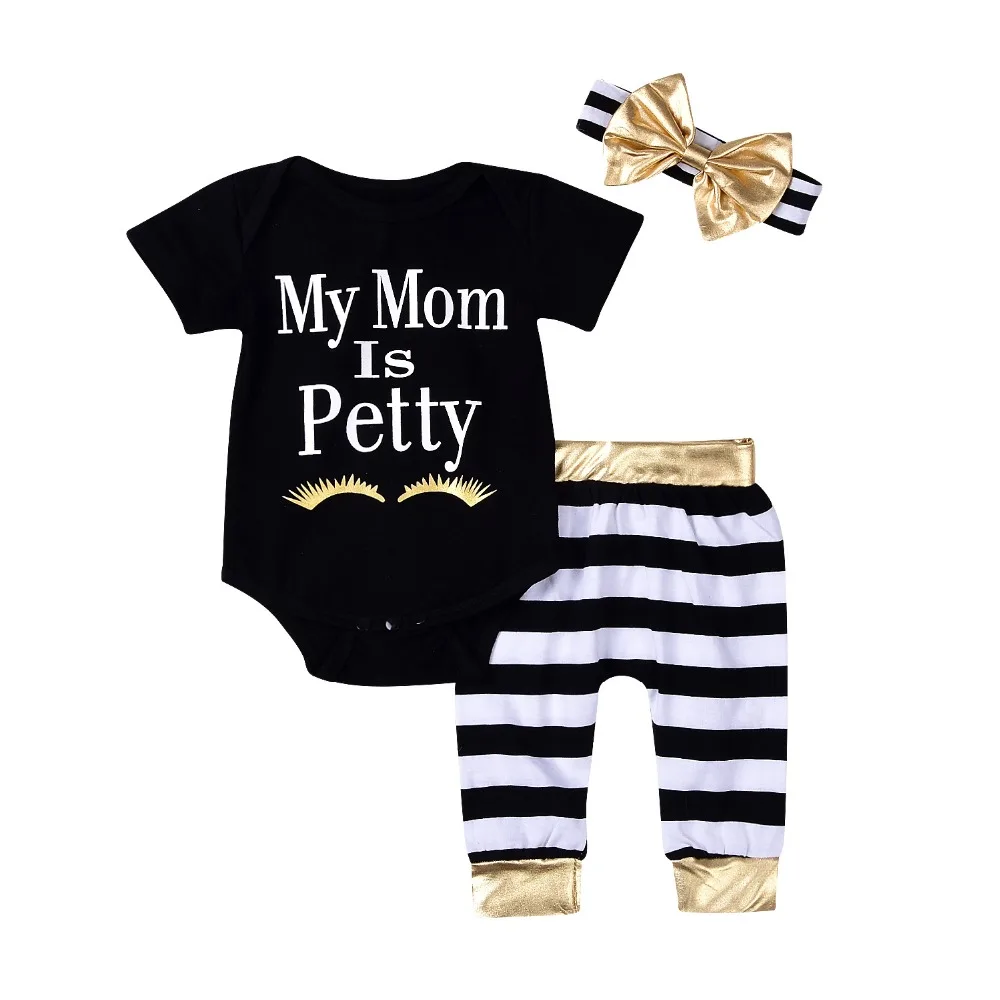 

Cotton Baby Girls 3 Pieces Set Infant T Shirt Pants Suit Newborn Letter Printed Pants Set With Bow Headband Spring Autumn