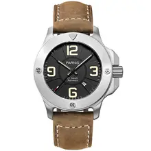 Parnis Commander Seriers Luminous Mens Sapphire Glass Leather Watchband Military Sport Automatic Mechanical font b Watch